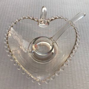 2 Piece Set Imperial Glass ‘Candlewick’ Heart Bowl With Handle And Spoon